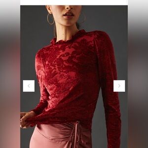 Anthropologie Sheer Velvet Burnout Top - Wine/Red - XXS -EUC